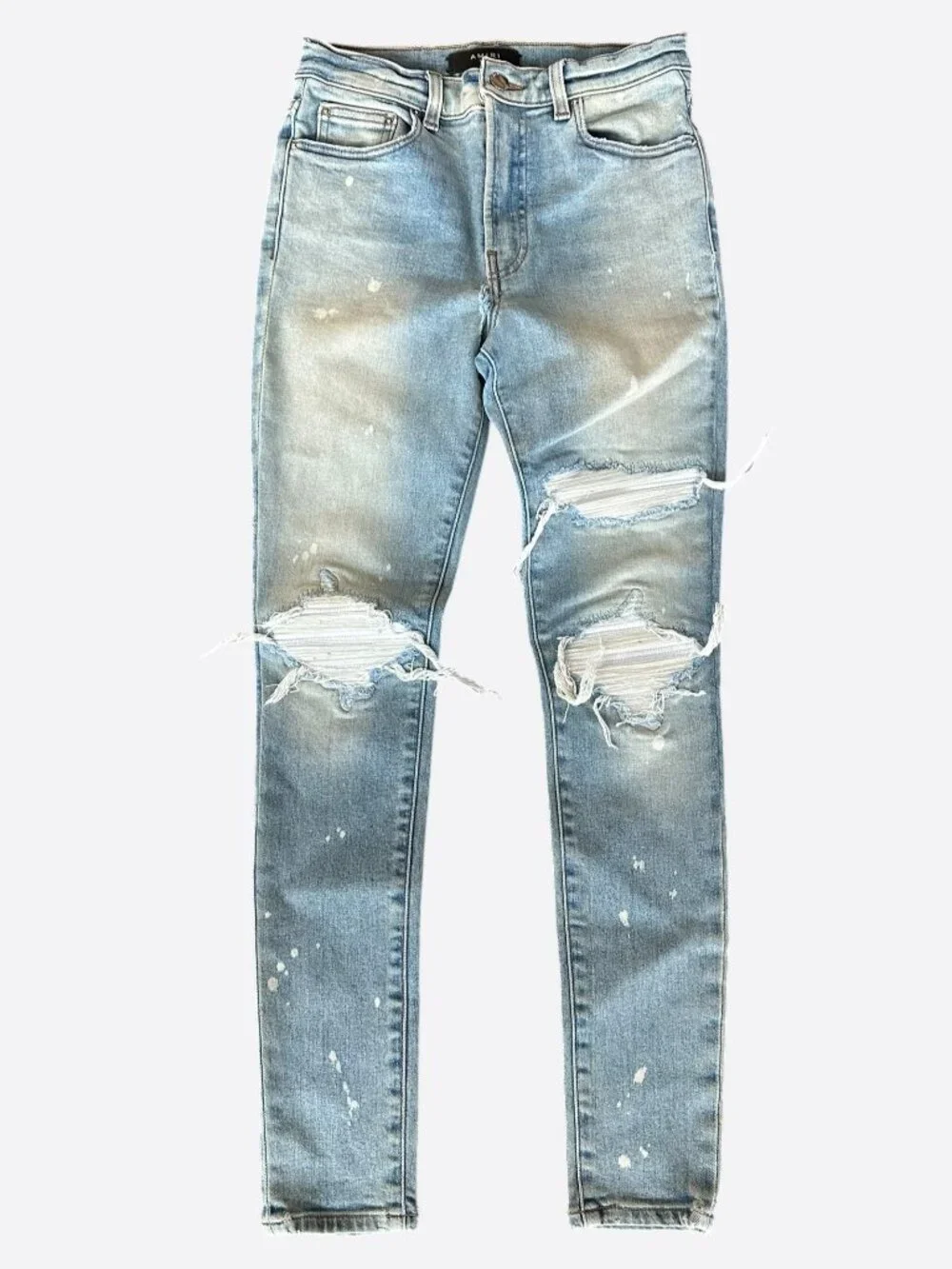 Amiri Light Indigo & White Patch Paint Splatter MX1 Jeans
